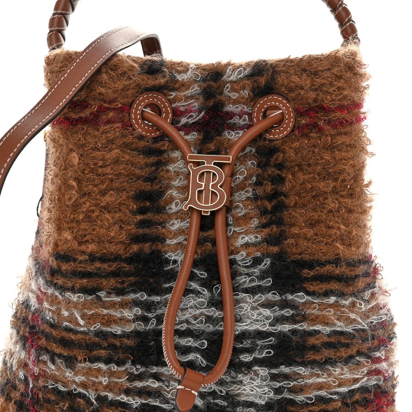 Mohair Check Calfskin TB Small Bucket Bag Brown