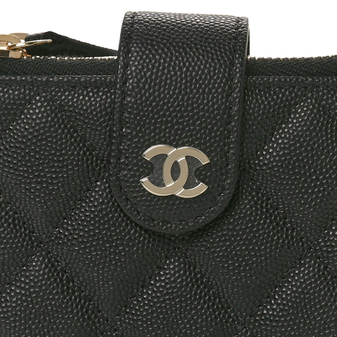 Caviar Quilted Compact Zipped Pocket Wallet Black
