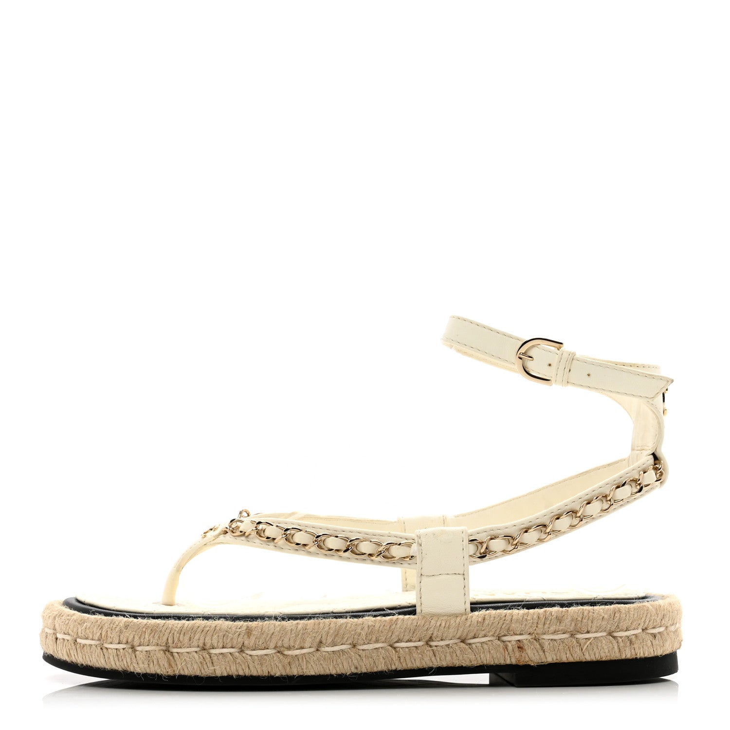Chanel Lambskin Chain CC Thong Espadrille Sandals 36 White 1 of 11