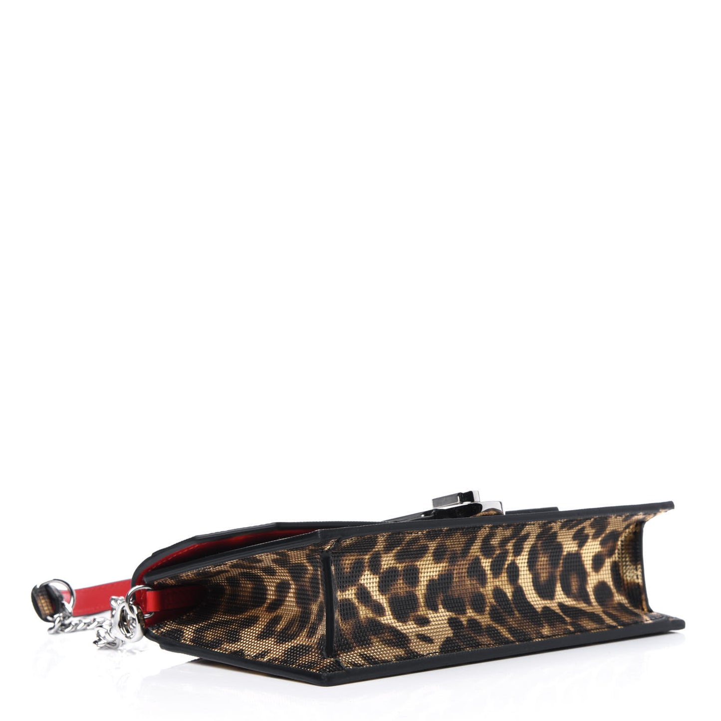 Metallic Calfskin Coins Leopard Print Small Elisa Baguette Gold Silver