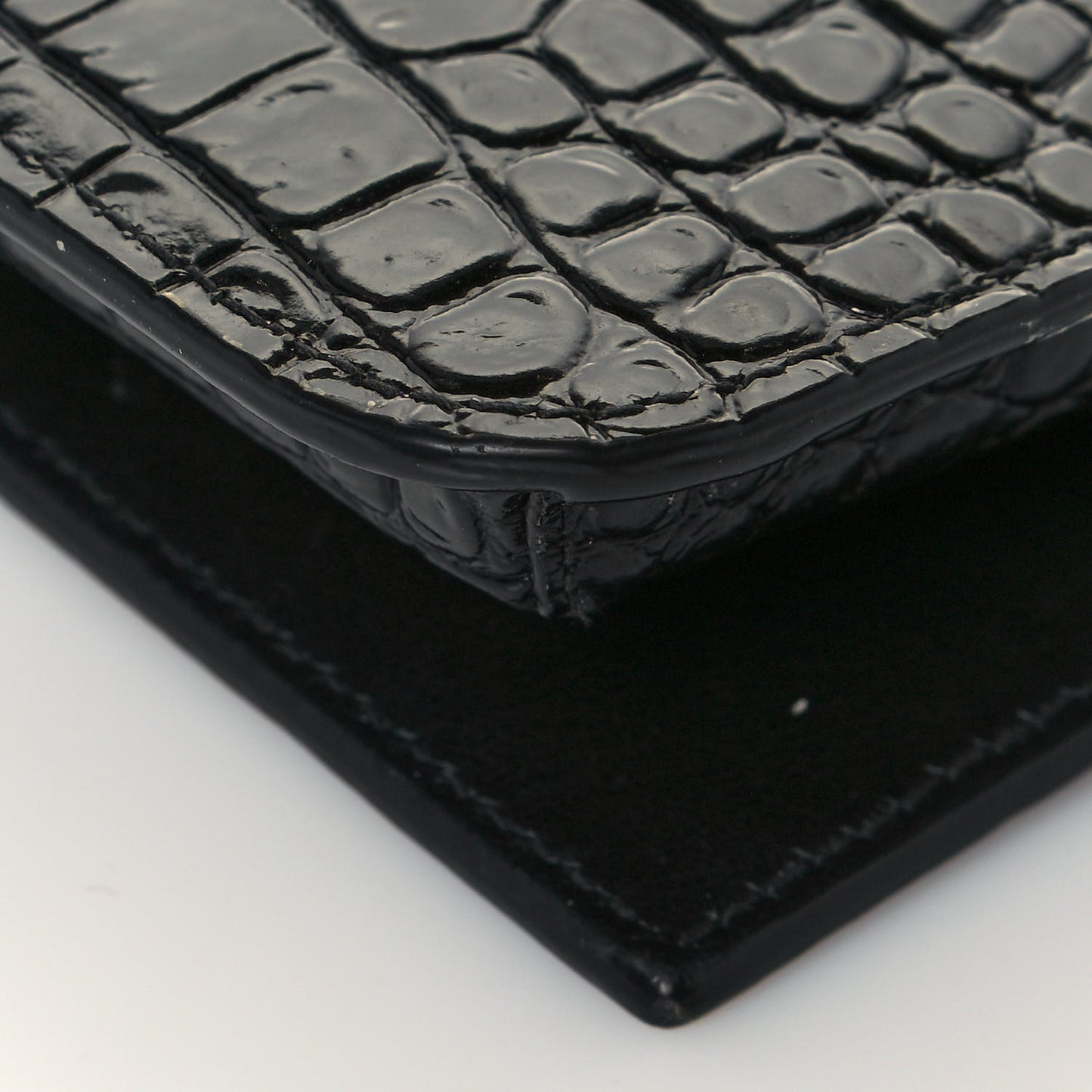 Crocodile Embossed Monogram Phone Holder Crossbody Black
