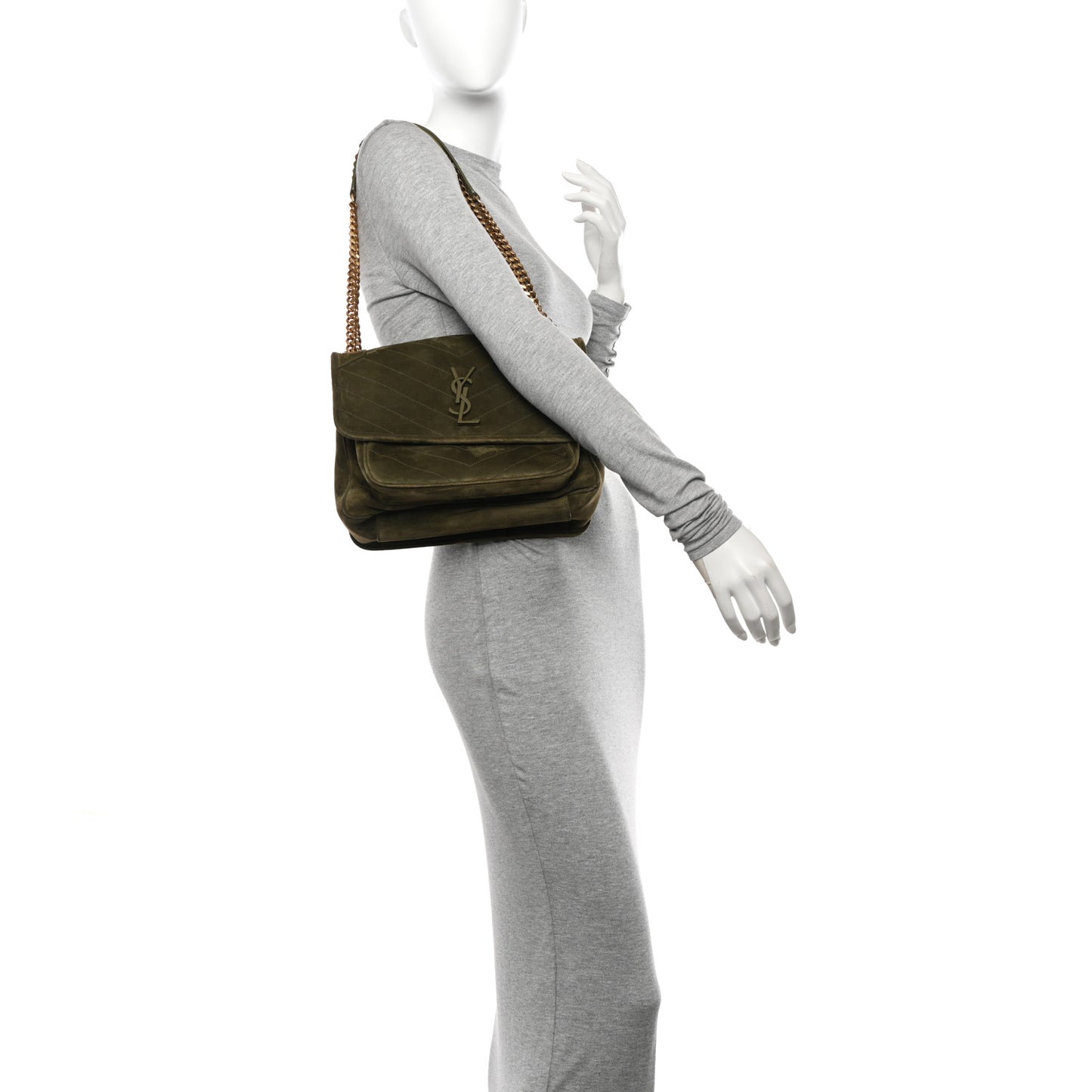 Suede Monogram Medium Niki Chain Satchel Loden Green