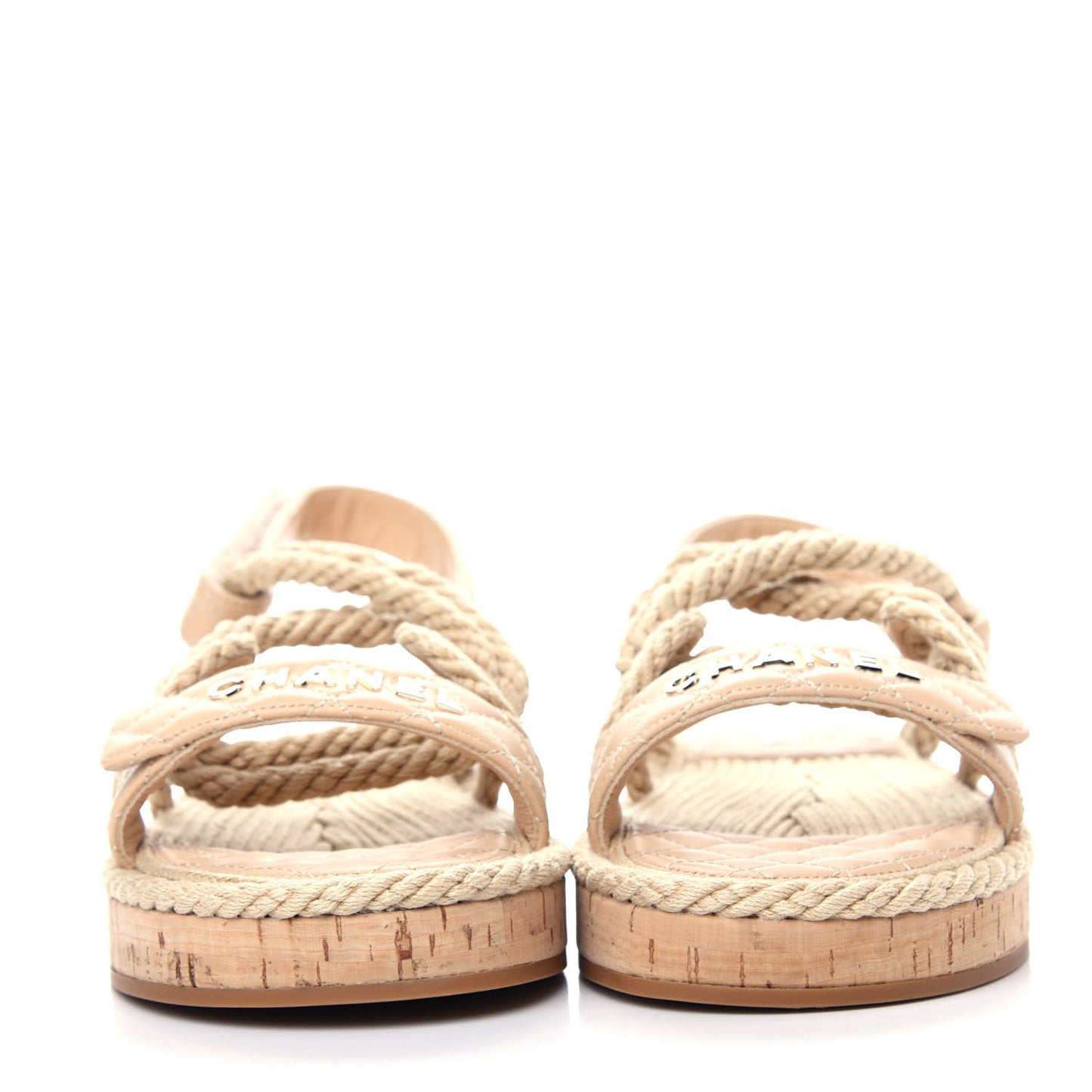 Cord Lambskin Quilted Logo Sandals 41 Beige