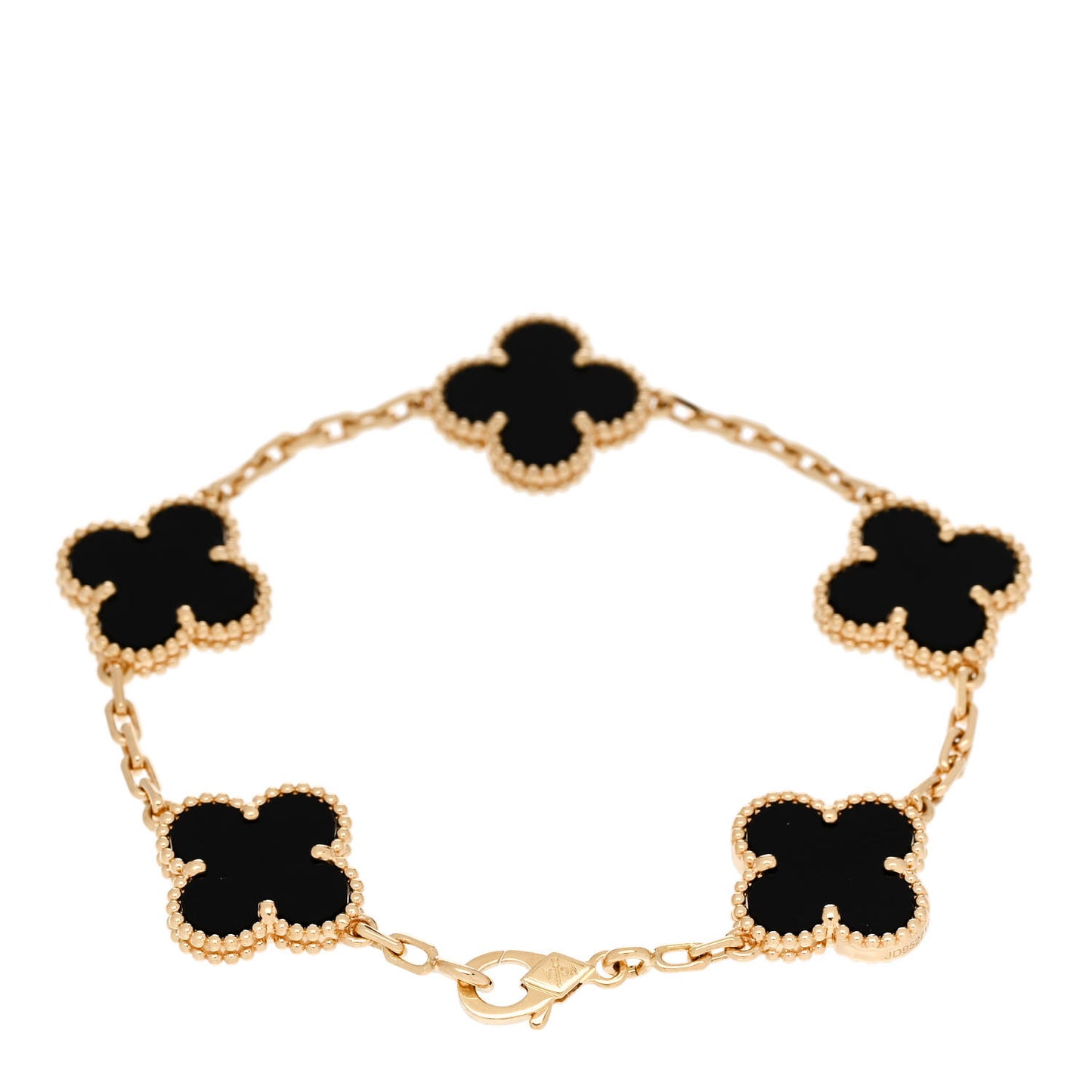 18K Yellow Gold Black Onyx 5 Motifs Vintage Alhambra Bracelet