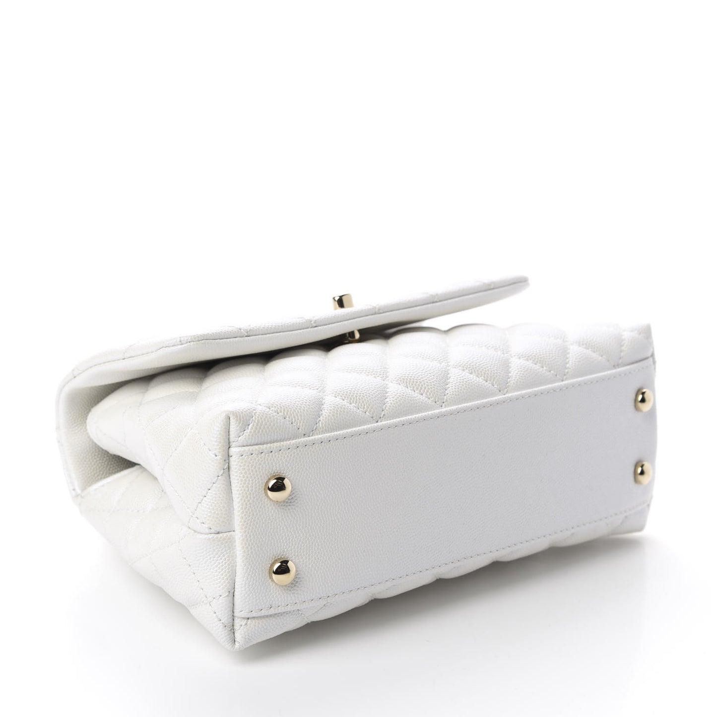 Iridescent Caviar Quilted Mini Coco Handle Flap White