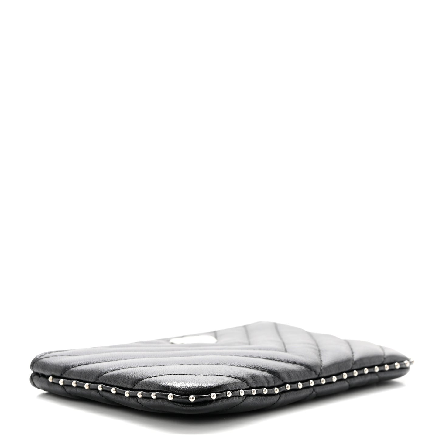 Lambskin Chevron Quilted Studded Small Cosmetic Case Black