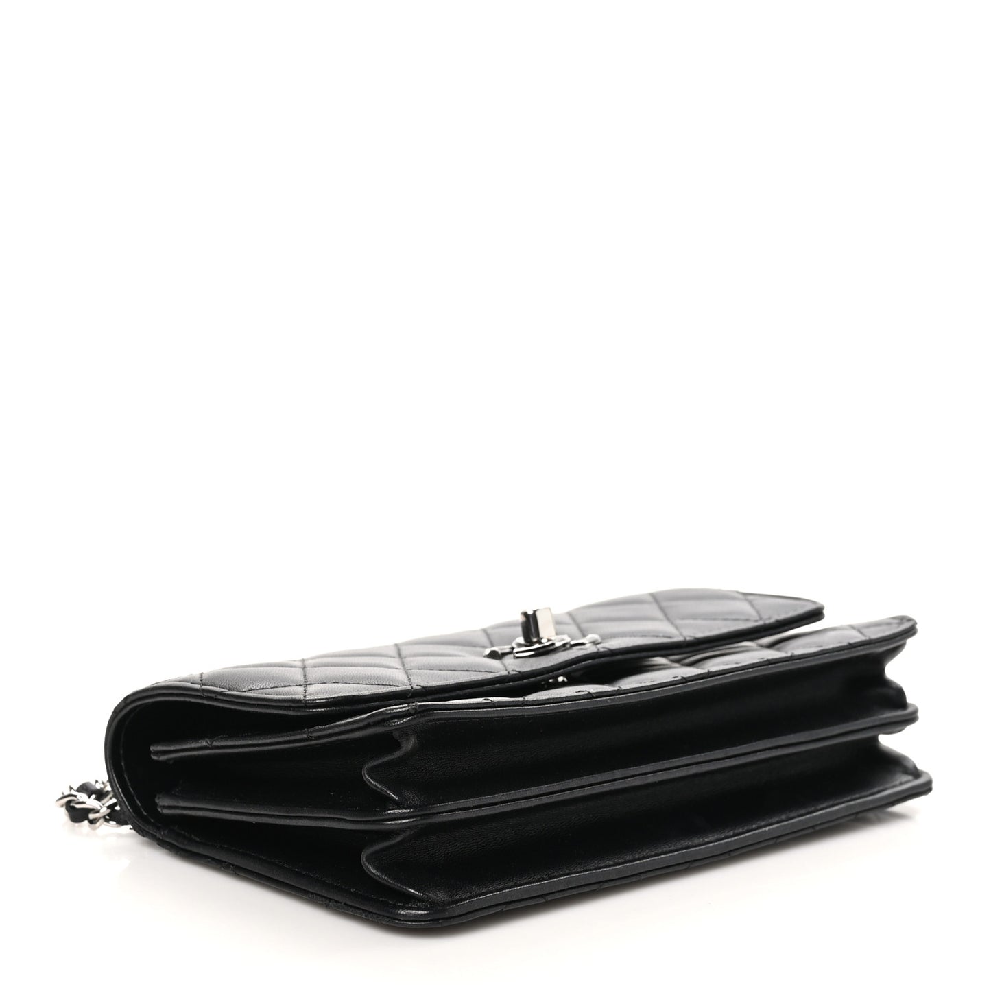 Lambskin Quilted Metal Top Handle Crossbody Flap Black