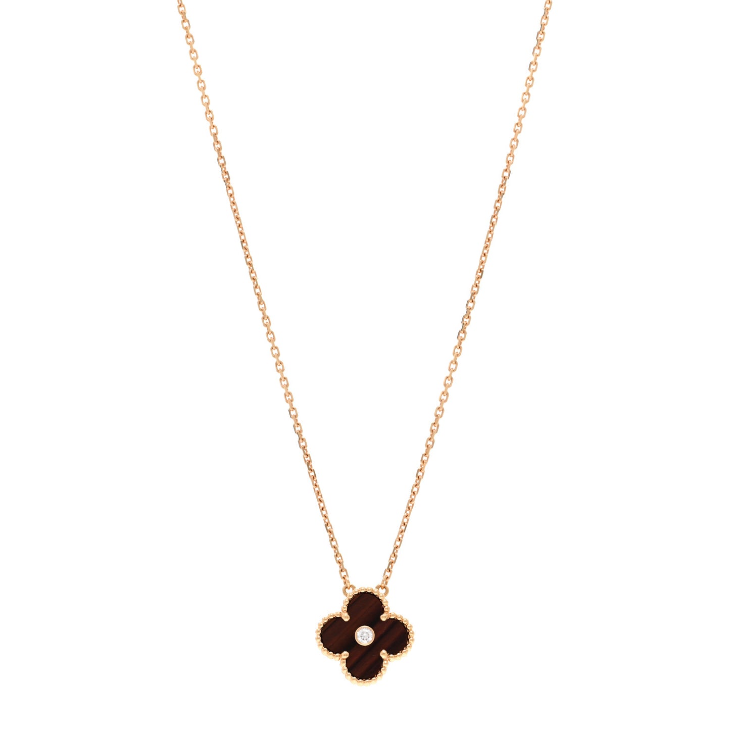 18K Rose Gold Diamond Bulls Eye Vintage Alhambra Pendant Necklace