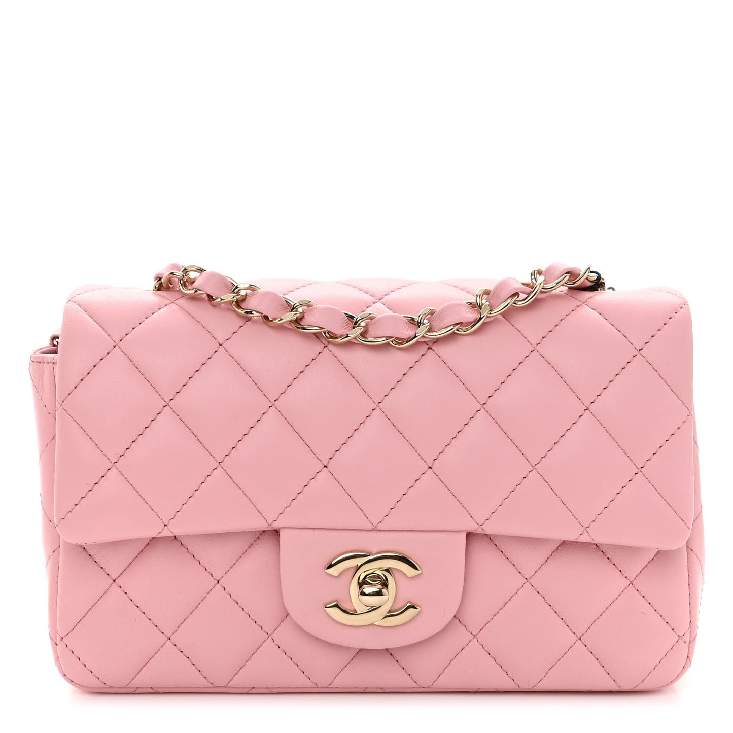 Lambskin Quilted Mini Rectangular Flap Pink