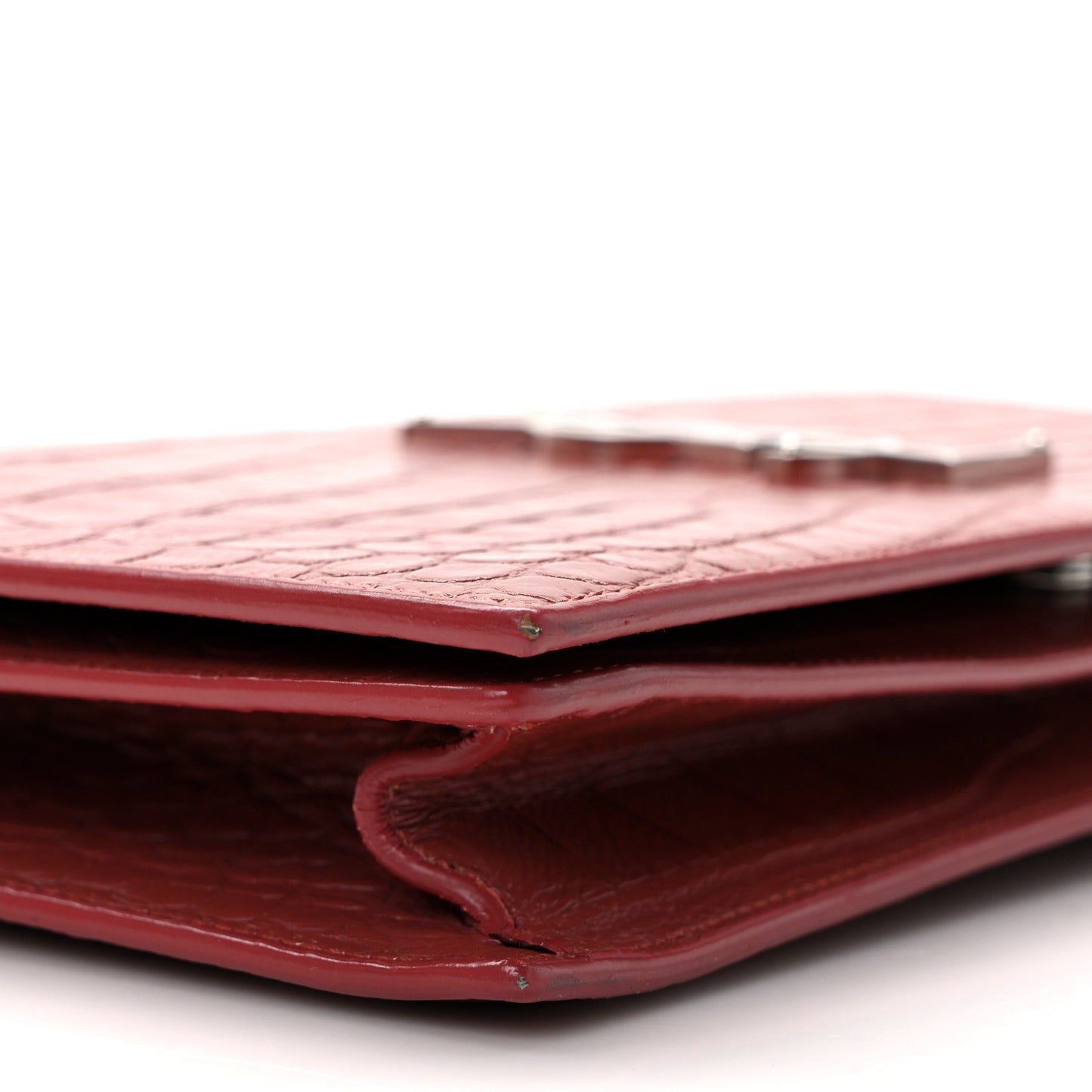 Calfskin Crocodile Embossed Classic Kate Monogram Clutch Dark Pink