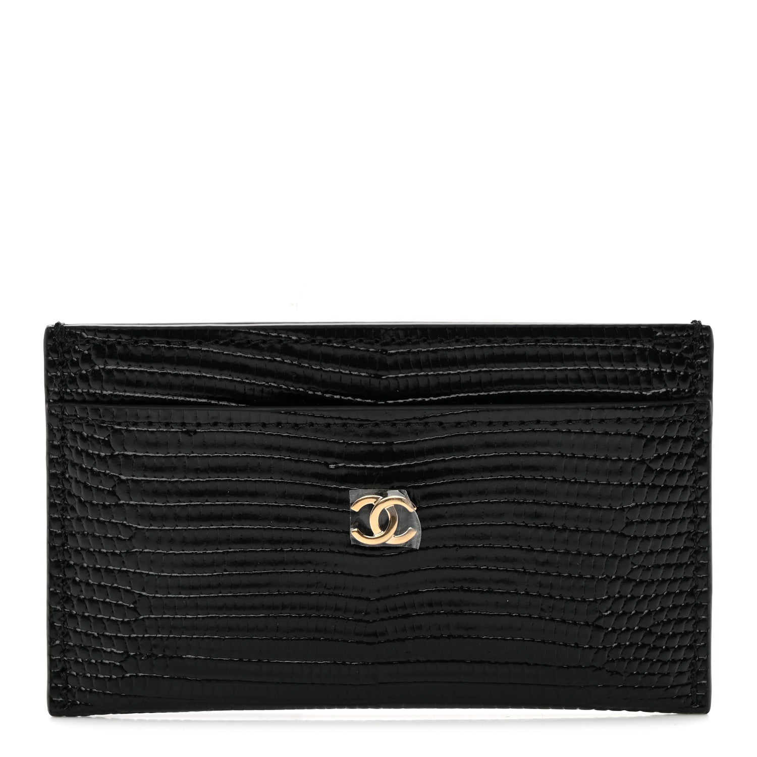 ヴィンテージCHANEL エナメル革ポーチ　黒 箱・ライセンスカード Chanel Calfskin Lizard Embossed Card Holder Black 1916245