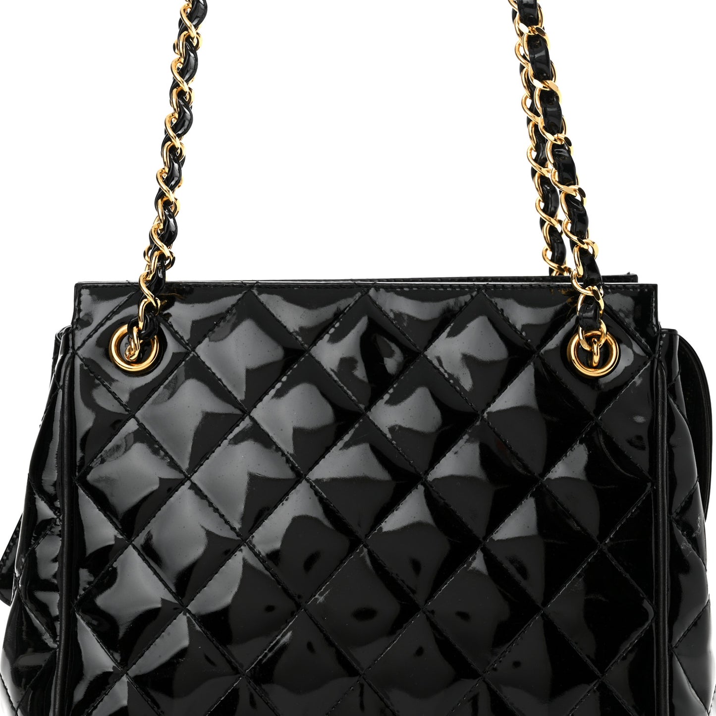 Patent Quilted CC Shoulder Bag Black