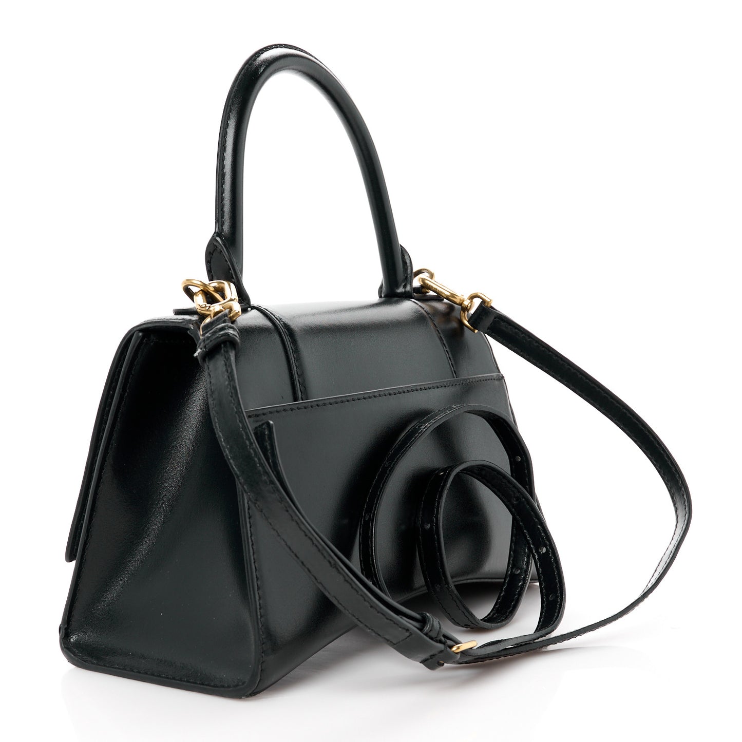 Shiny Box Calfskin Small Hourglass Top Handle Bag Black