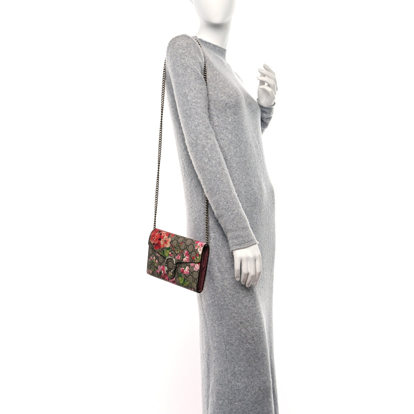 GG Supreme Monogram Blooms Mini Dionysus Chain Wallet Beige Multicolor Dry Rose