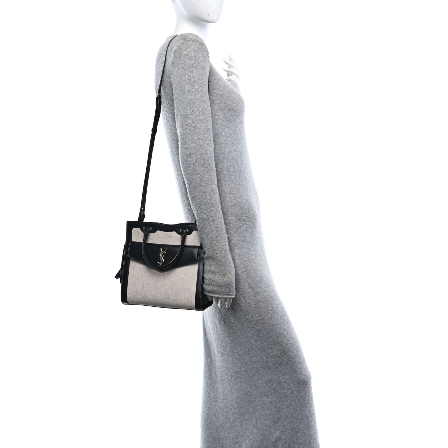 Canvas Calfskin Small Uptown Tote Black