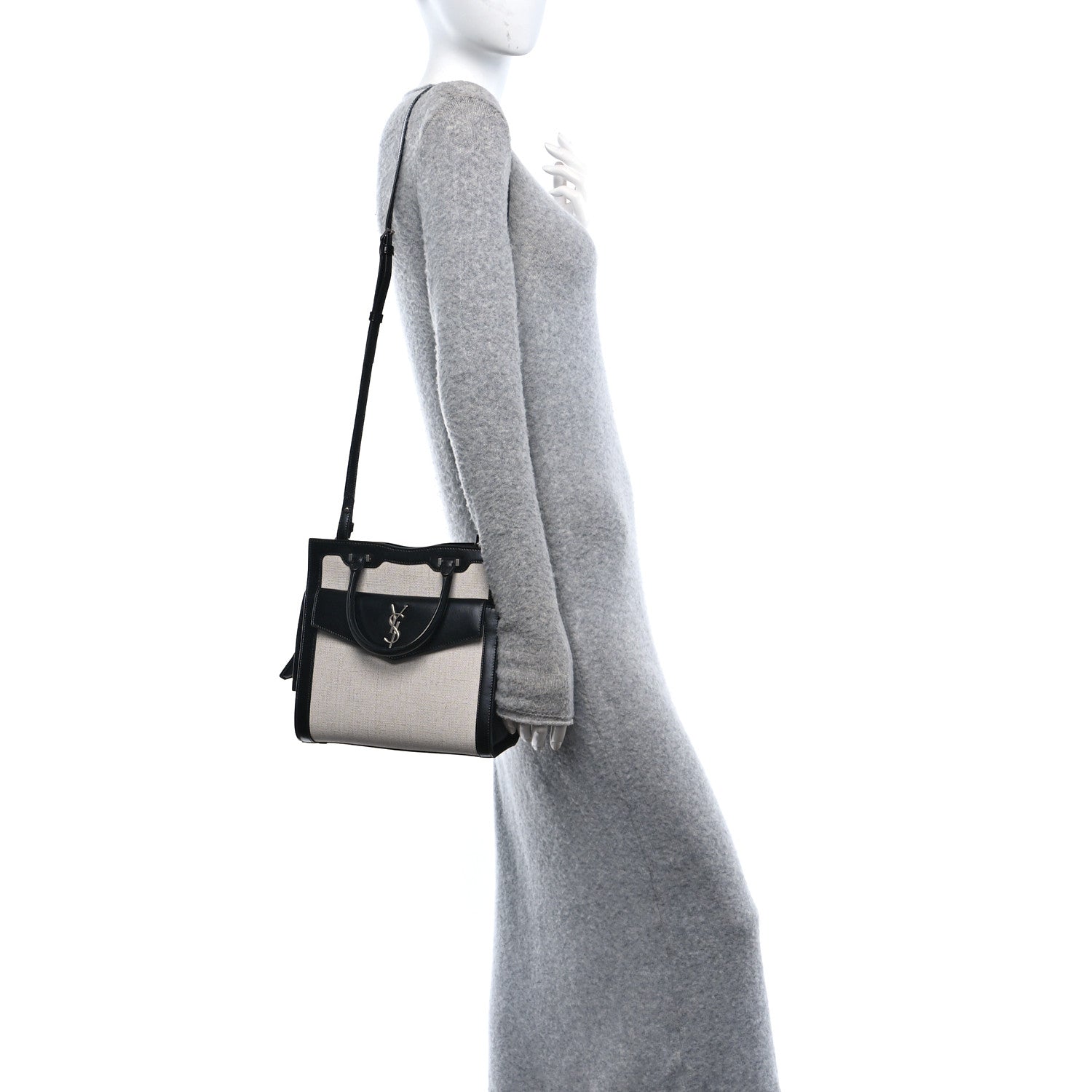 Saint Laurent Canvas Calfskin Small Uptown Tote Black 3 of 10