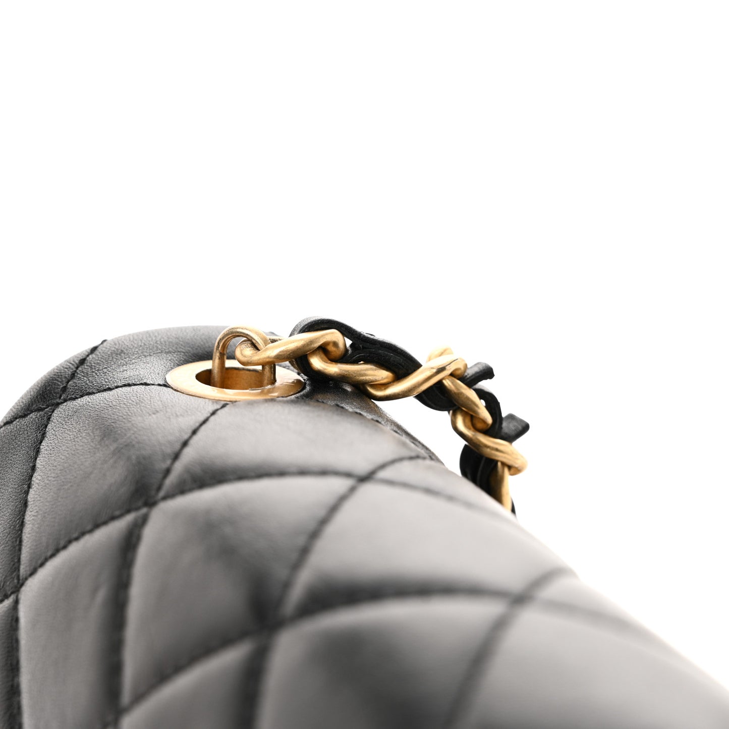 Glazed Calfskin Quilted Pearl Side Flap Black