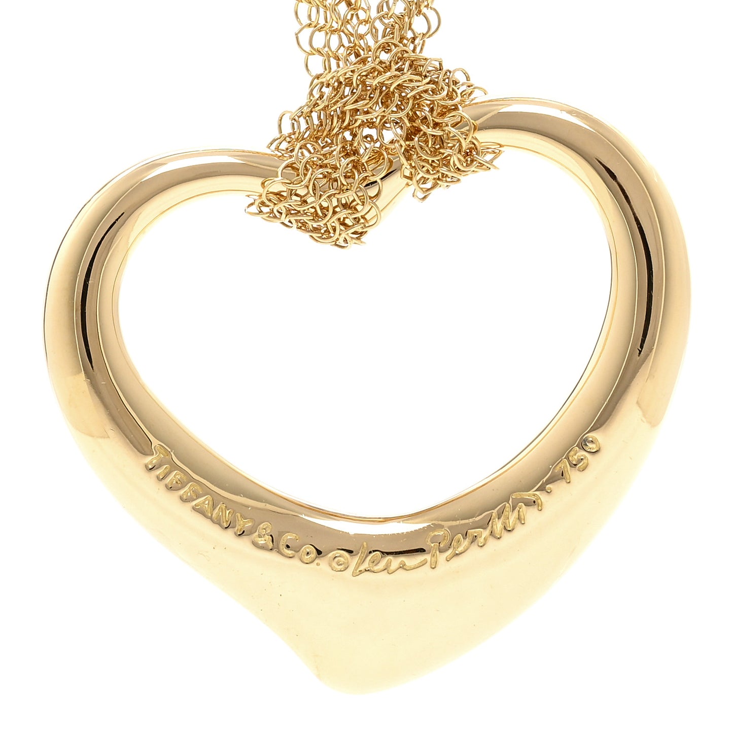 18K Yellow Gold Diamond Elsa Peretti Open Heart Mesh Necklace