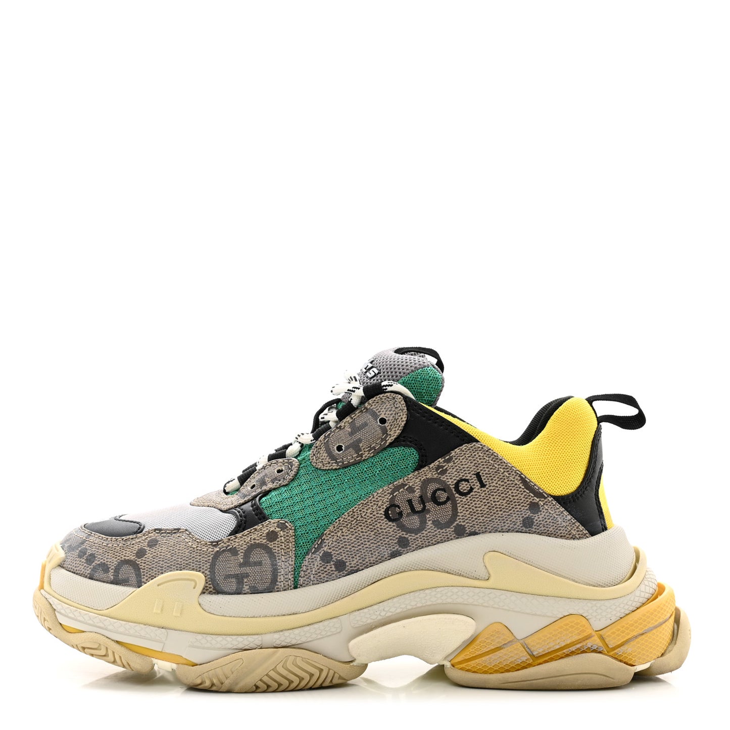 X GUCCI Maxi GG Supreme Monogram Mens Triple S Sneakers 40 Beige Ebony Black Green