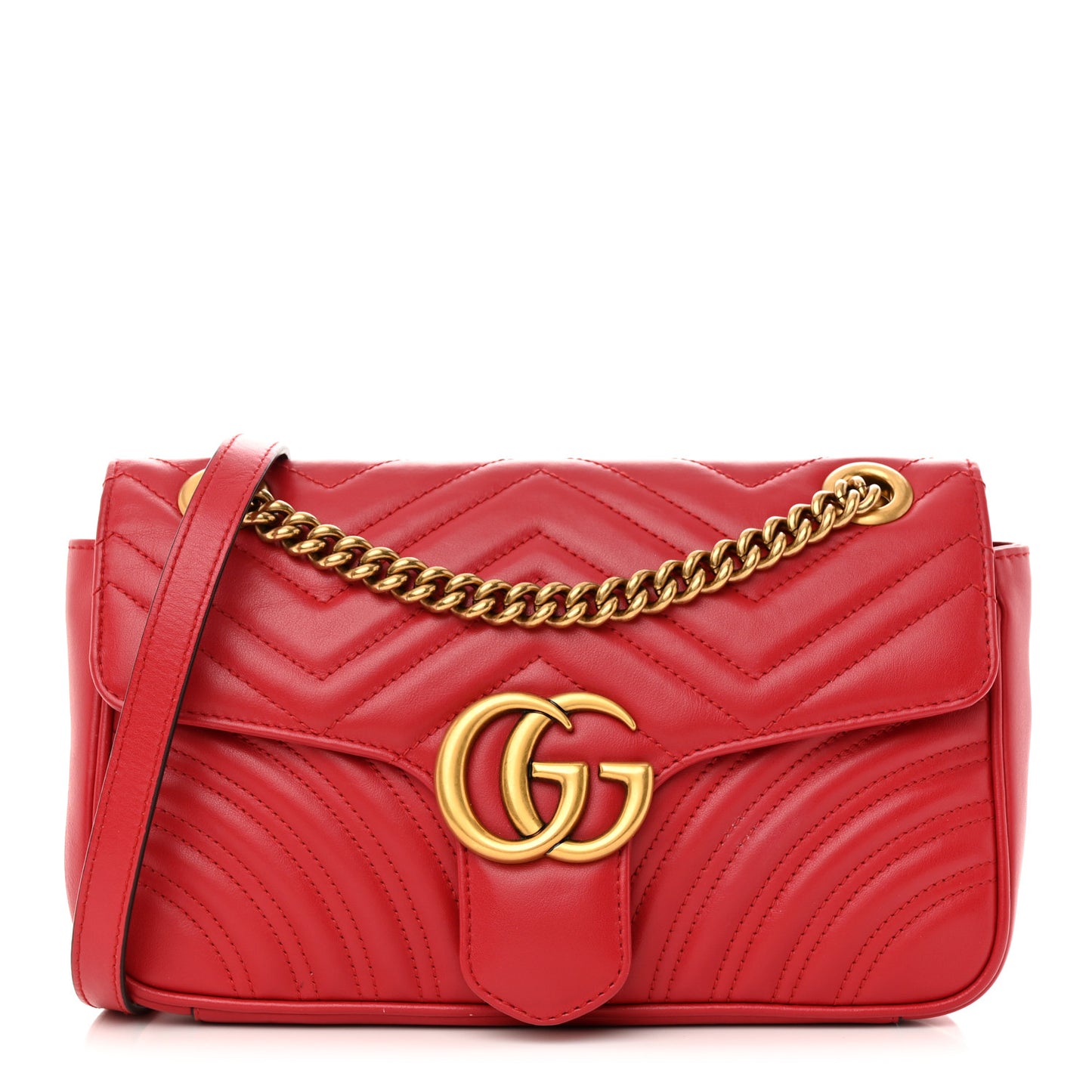 Calfskin Matelasse Small GG Marmont Shoulder Bag Hibiscus Red