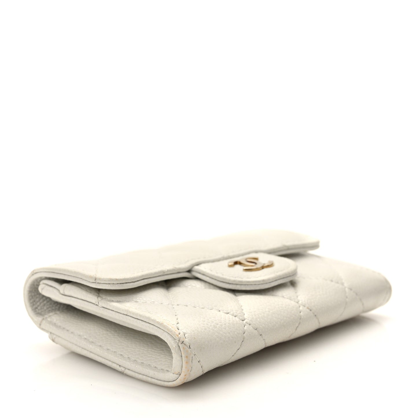 Caviar Quilted Flap Card Holder Wallet White