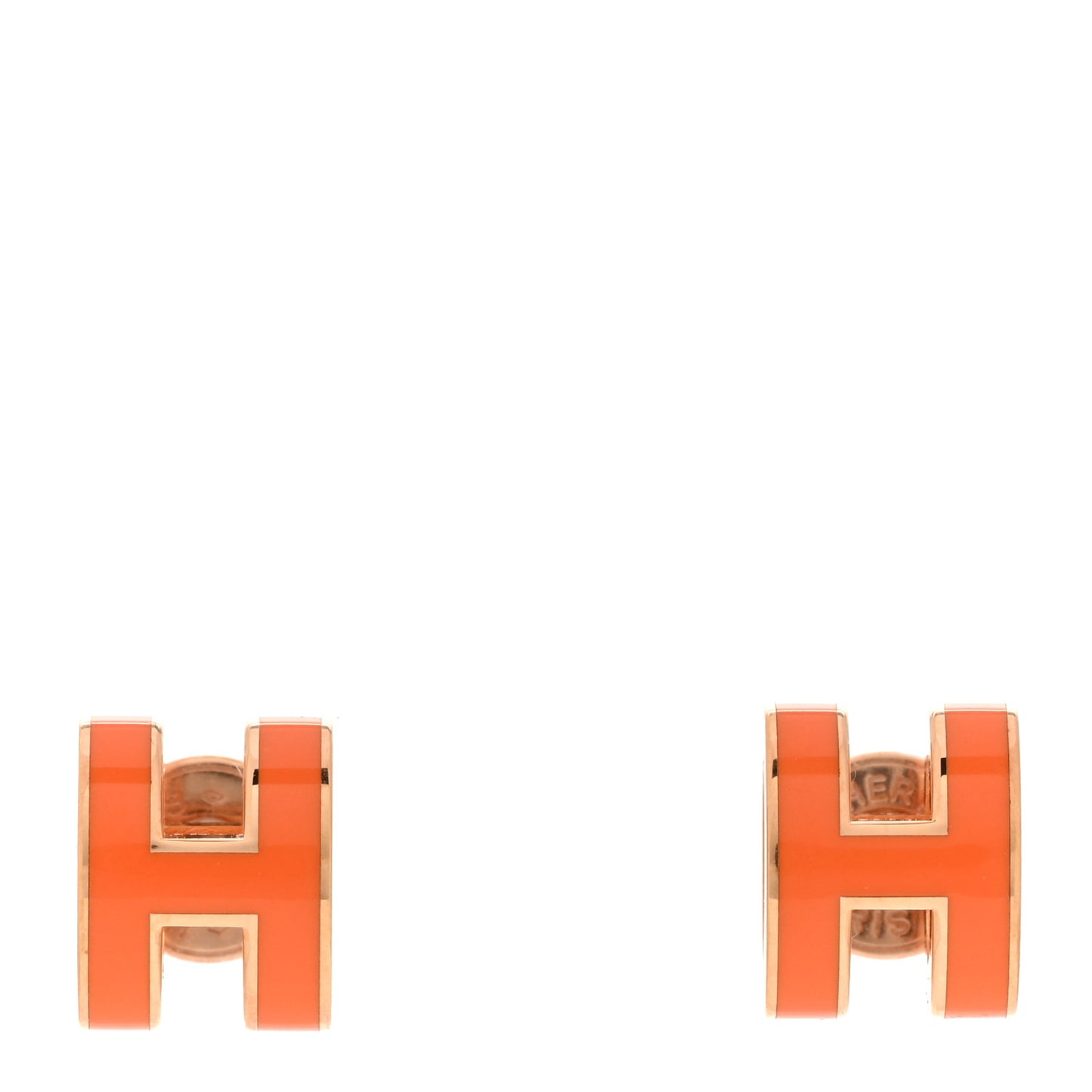 Rose Gold Lacquered Mini Pop H Earrings Orange