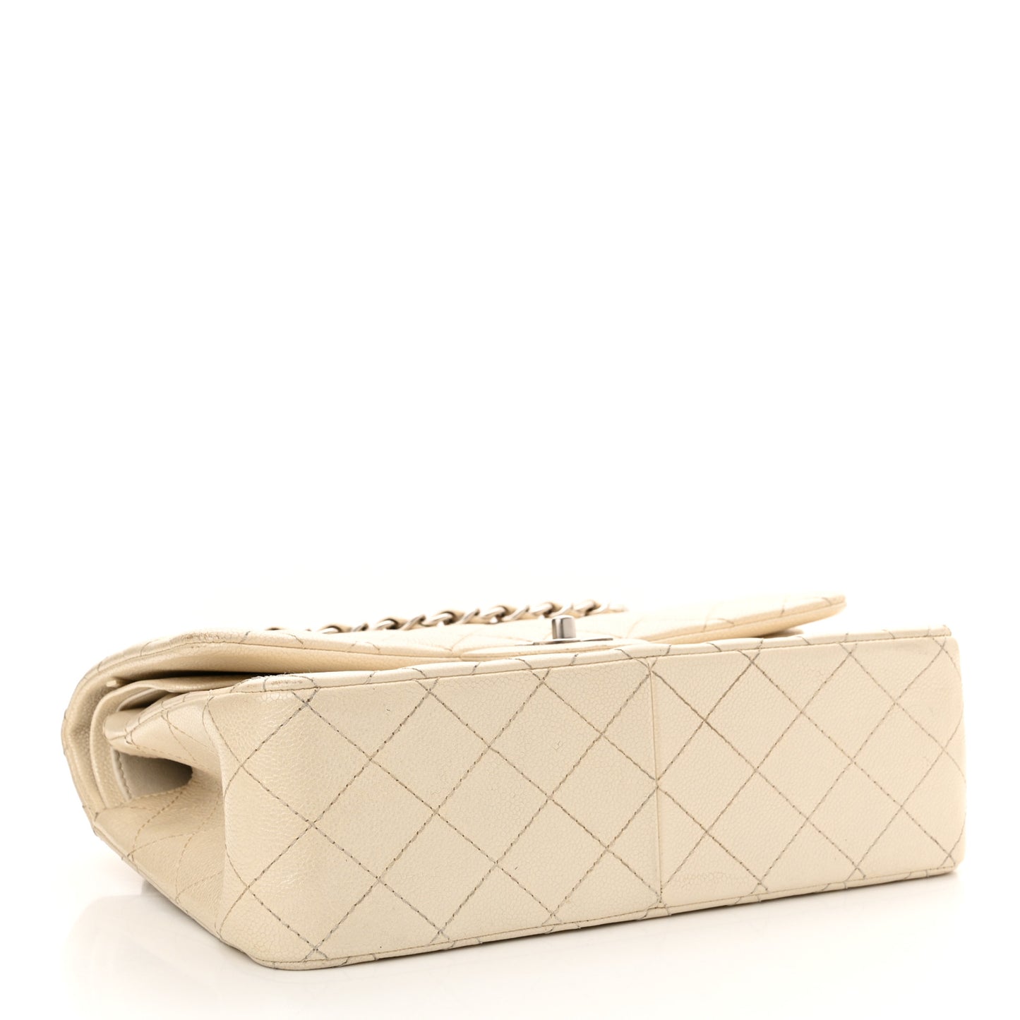 Iridescent Caviar Quilted Jumbo Double Flap Dark White