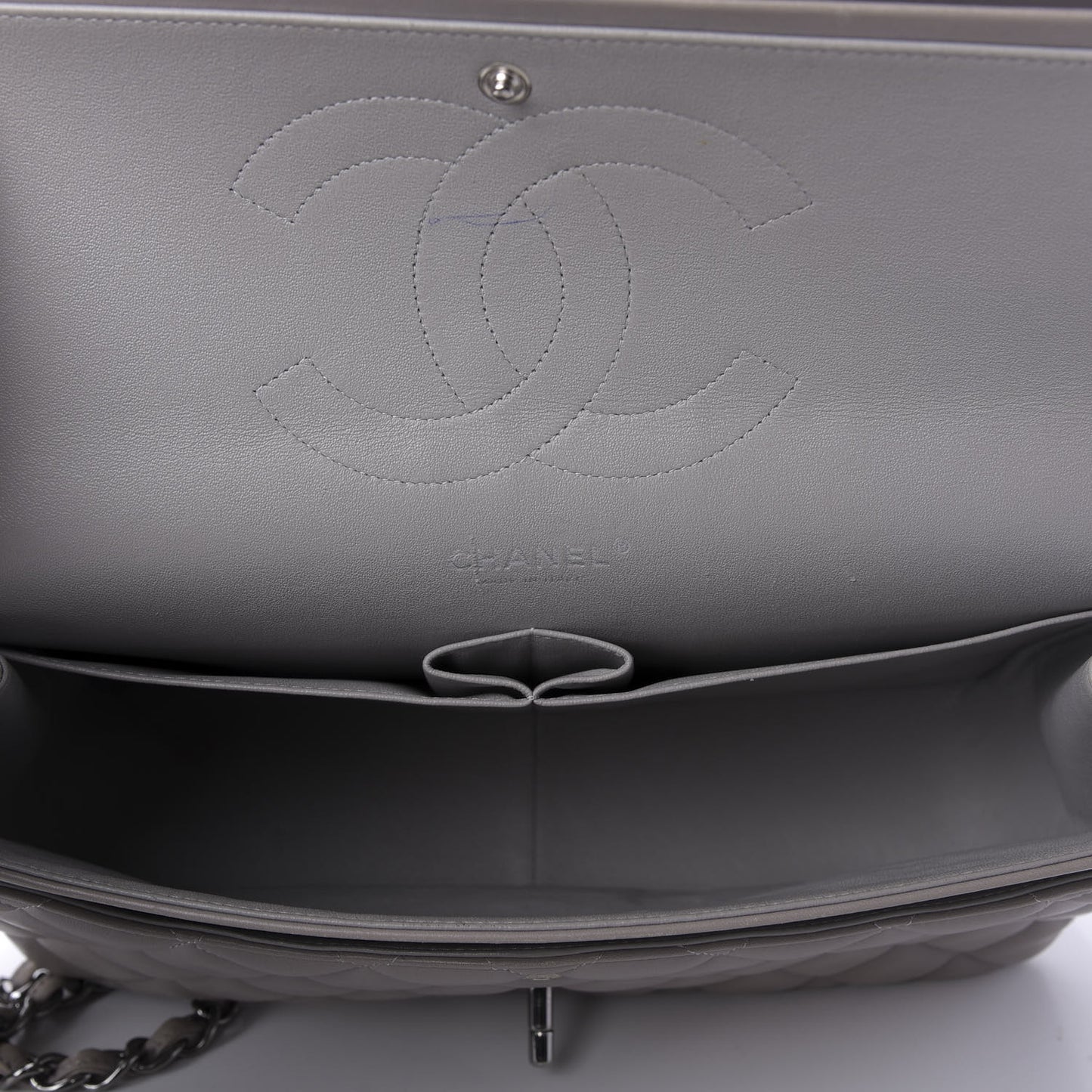 Lambskin Quilted Jumbo Double Flap Grey
