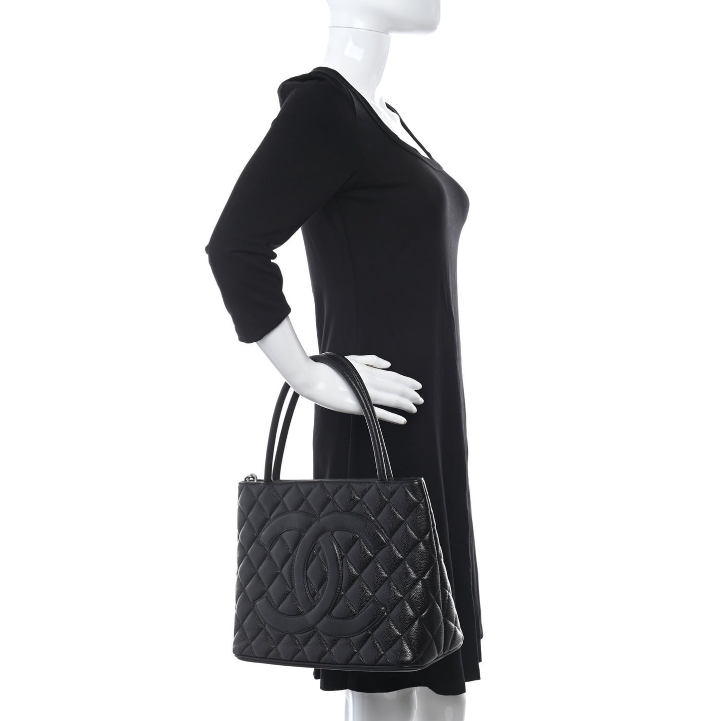 Caviar Quilted Medallion Tote Black