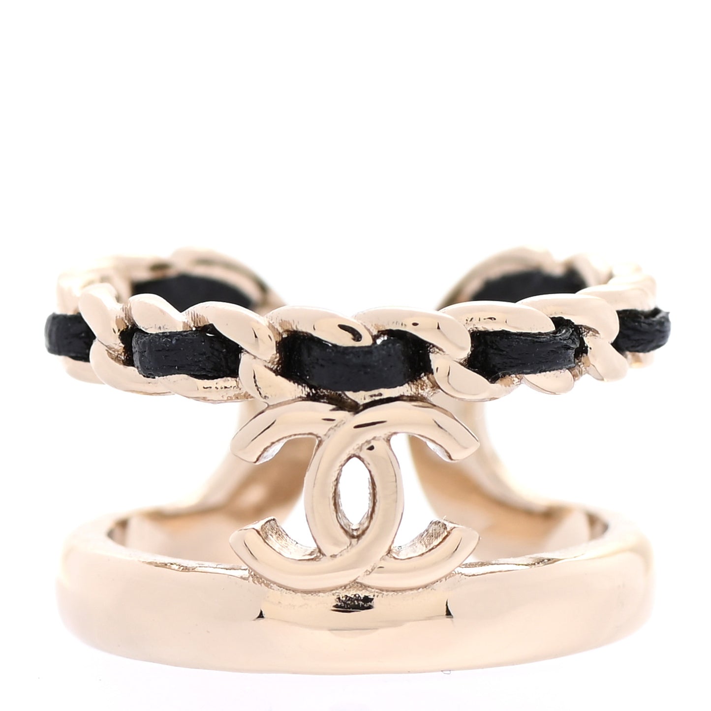 Metal Lambskin CC Ring 52 Gold Black