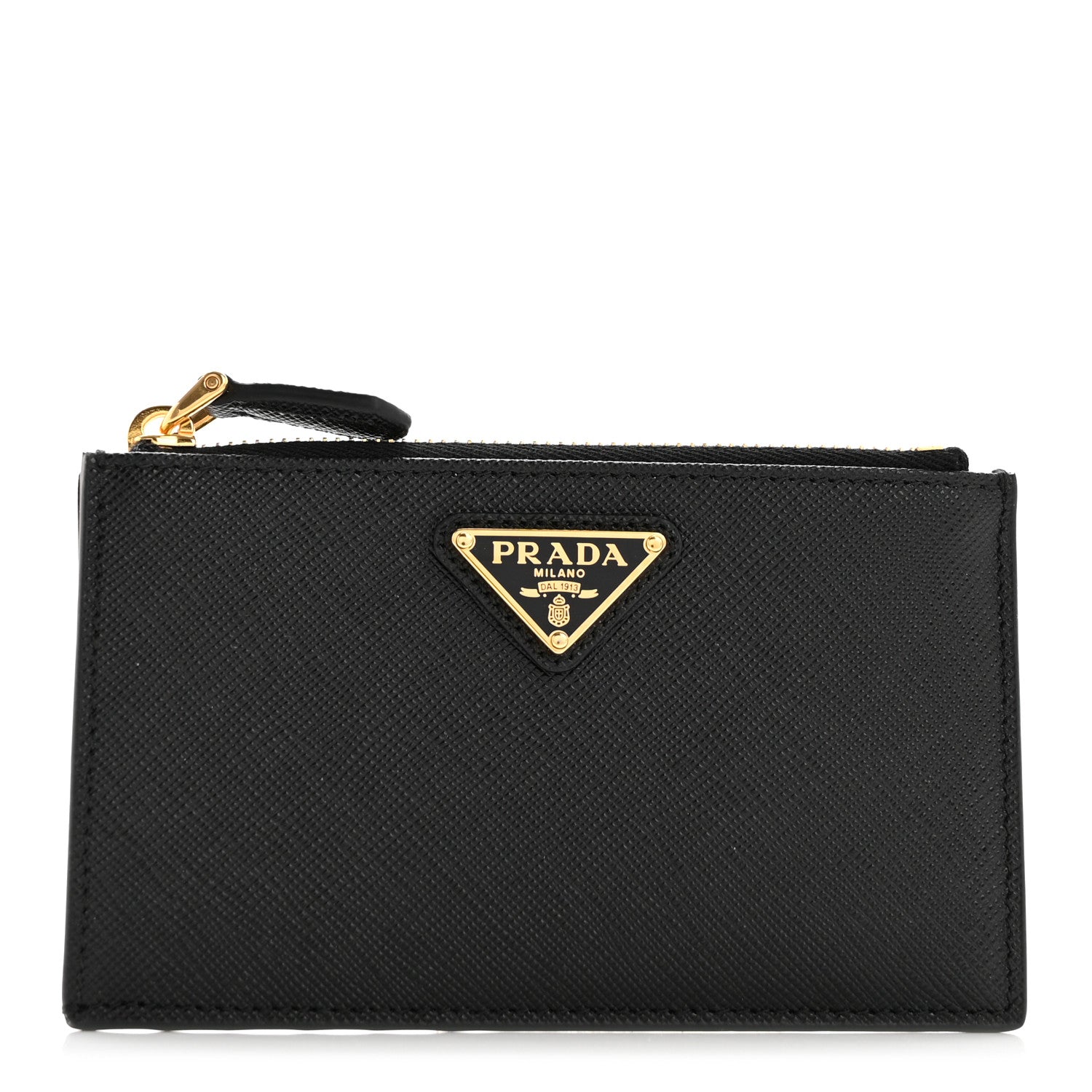 Prada Saffiano Triangle Zip Card Holder Black 1 of 7