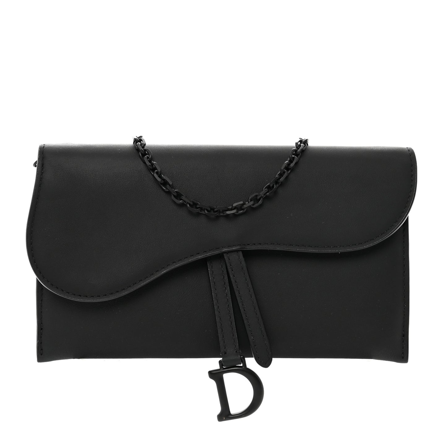 Ultra Matte Calfskin Saddle Chain Wallet Pouch Black