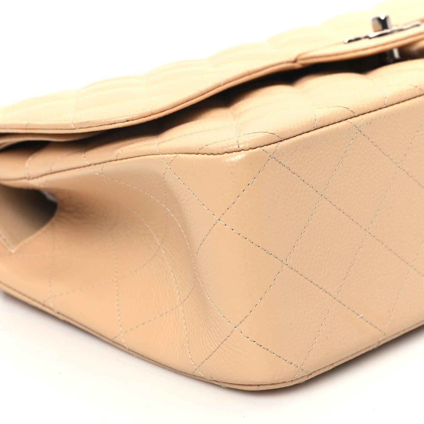 Caviar Quilted Jumbo Double Flap Beige