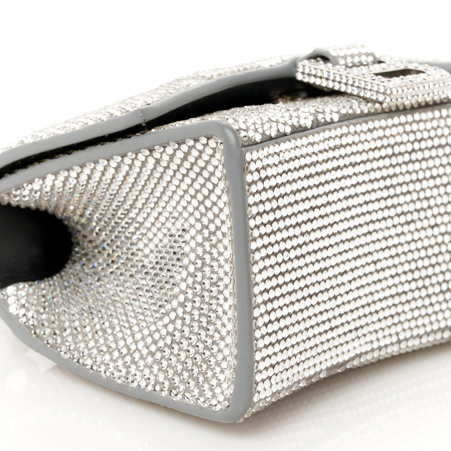 Strass Suede Hourglass Top Handle Bag XS Smoke Grey Crystal