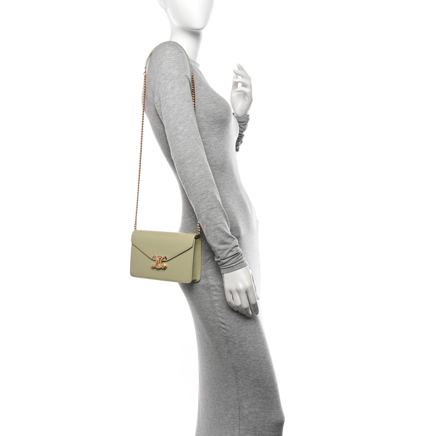 Shiny Calfskin Triomphe Margo Wallet on Chain Almond Green