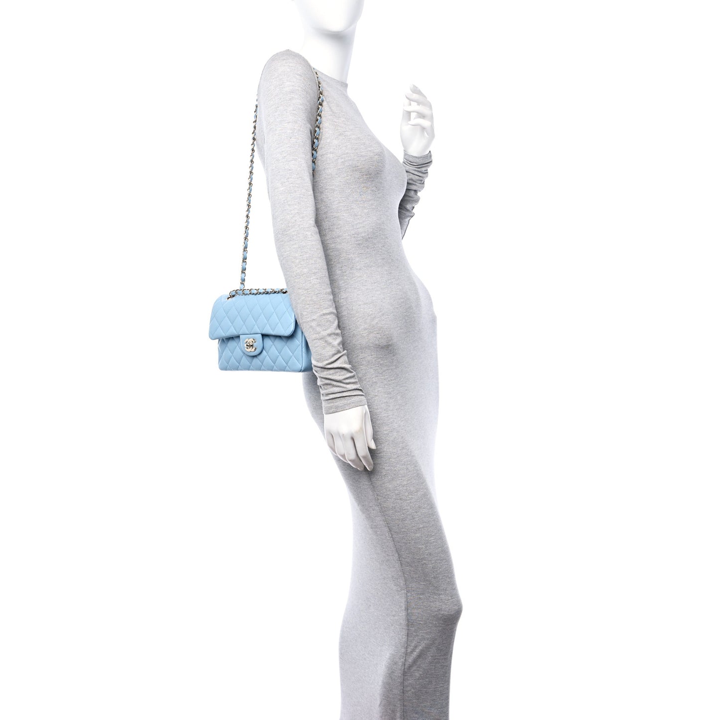 Caviar Quilted Small Double Flap Light Blue