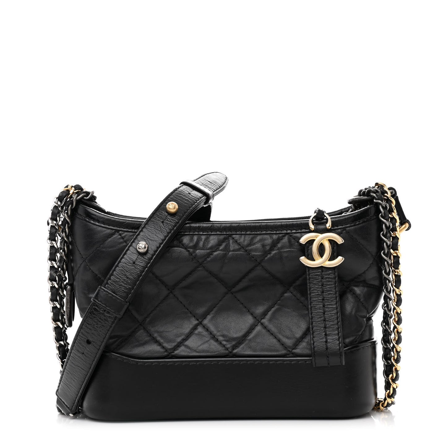 Aged Calfskin Quilted Small Gabrielle Hobo Black