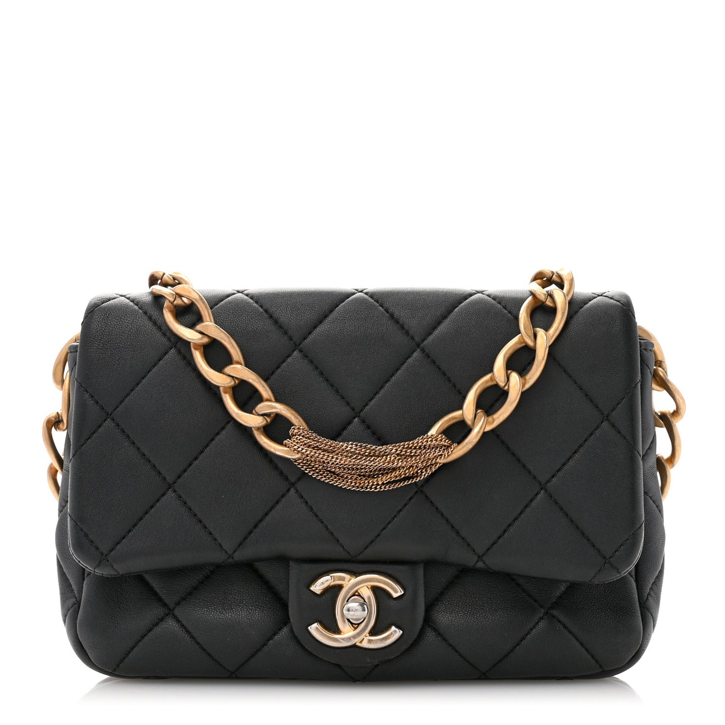 Lambskin Quilted Chain Flap Black