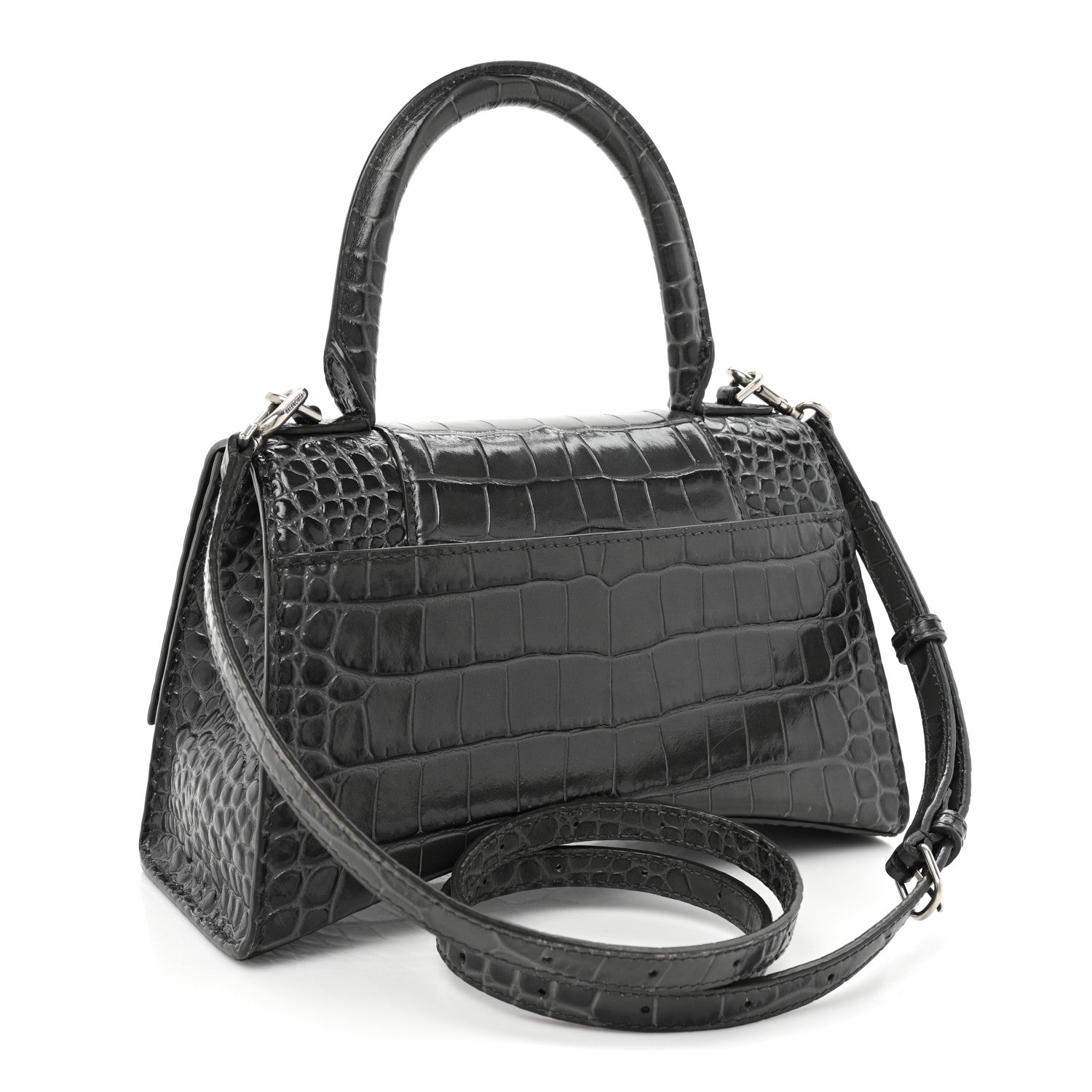 Balenciaga Shiny Calfskin Crocodile Embossed Small Hourglass Top Handle Bag Dark Grey 3 of 19