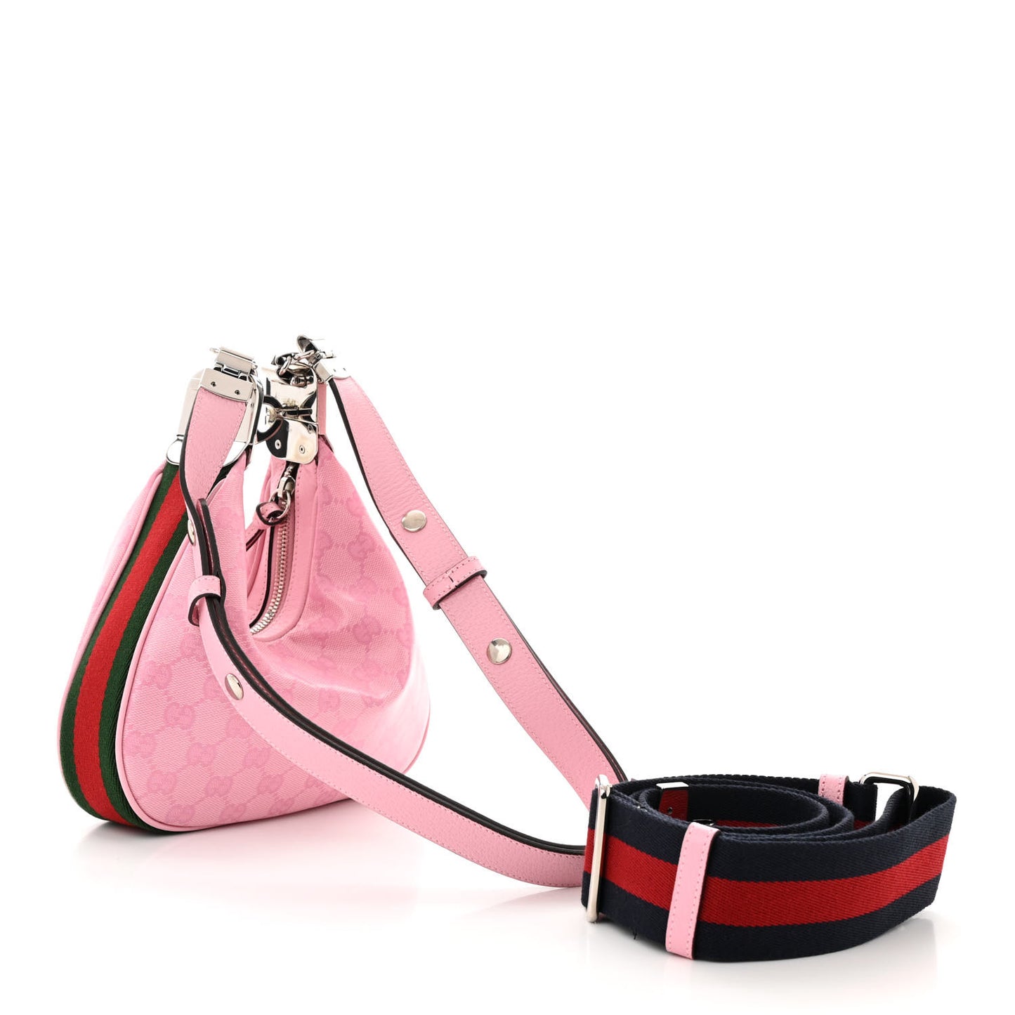 GG Crystal Coated Canvas Monogram Web Small Attache Shoulder Bag Pink