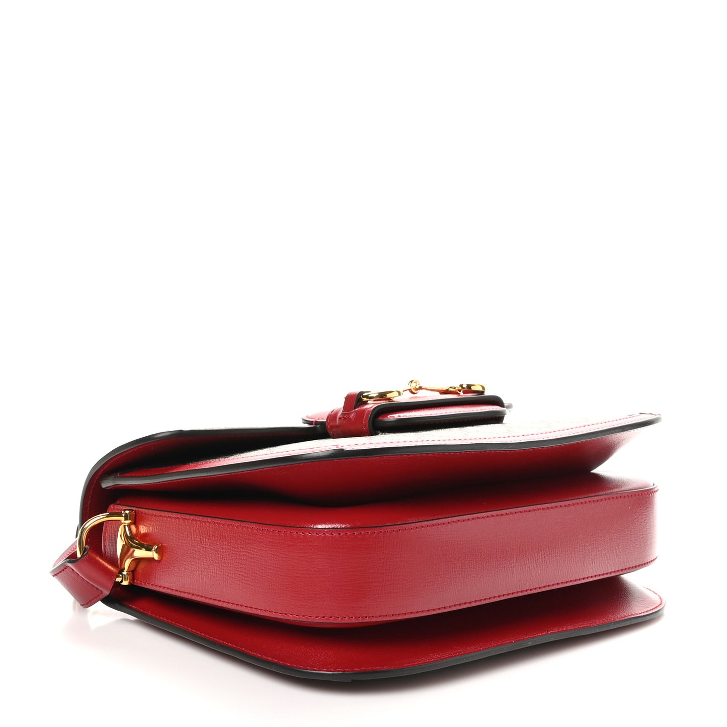 GG Supreme Monogram Azalea Calfskin Horsebit 1955 Shoulder Bag Beige Ebony New Cherry Red