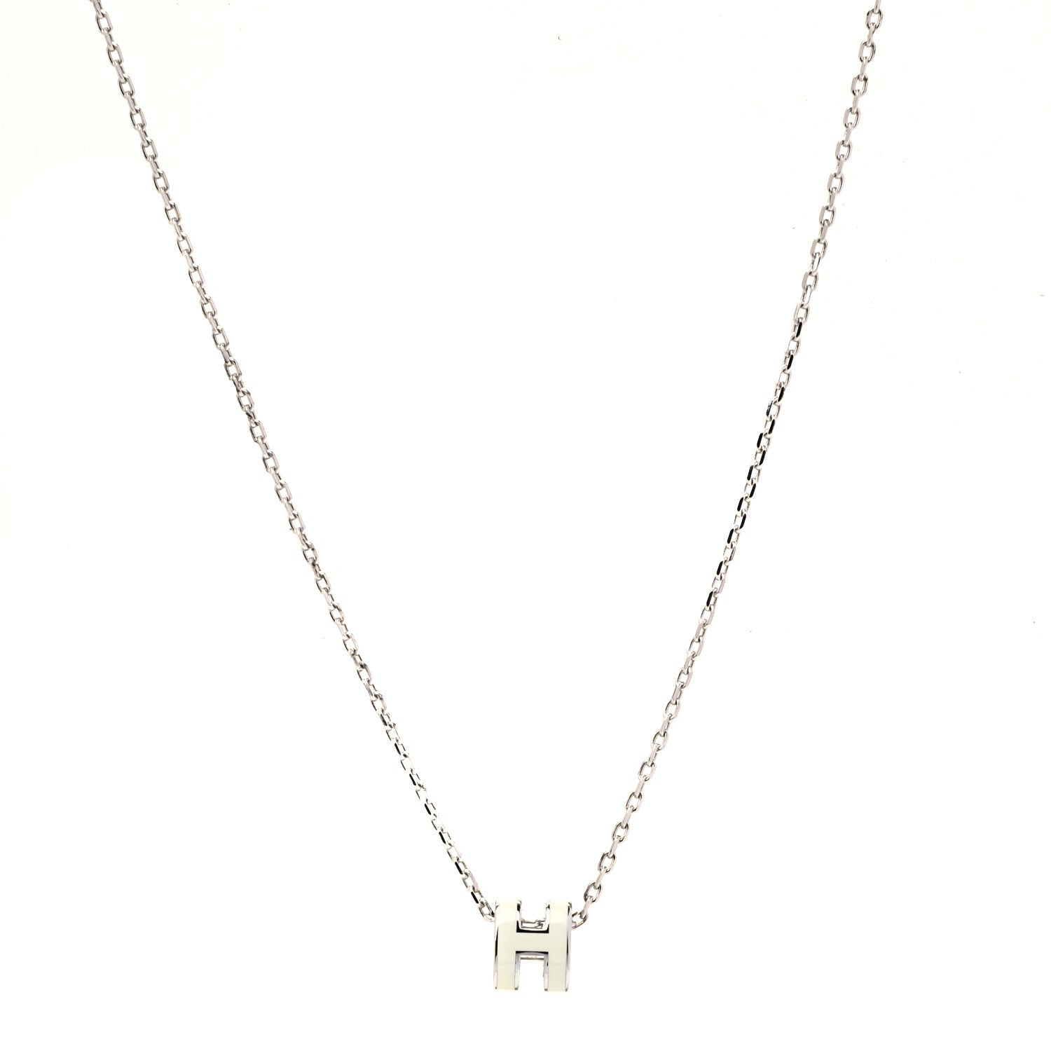Hermes Lacquered Palladium Pop H Pendant Necklace White 826679