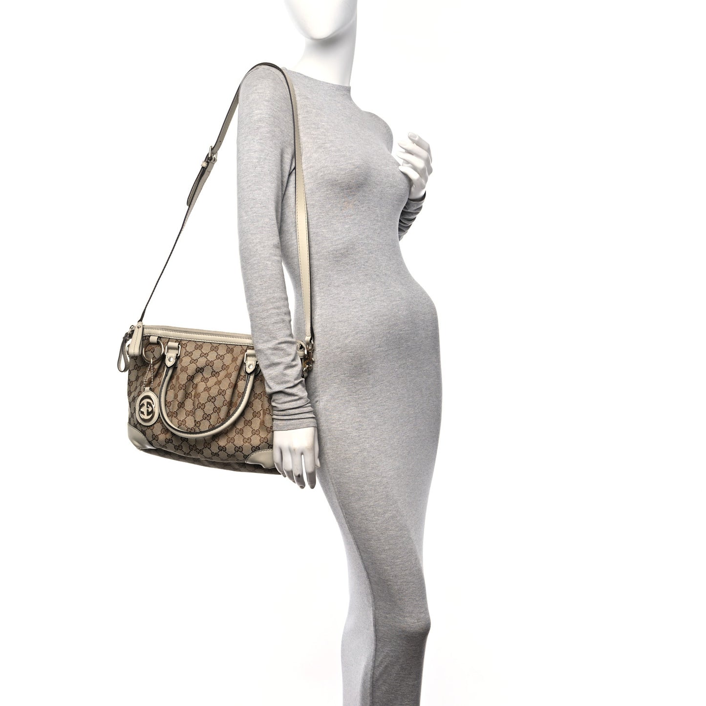 Monogram Margaux Calfskin Medium Sukey Top Handle Bag Beige Ebony Mystic White