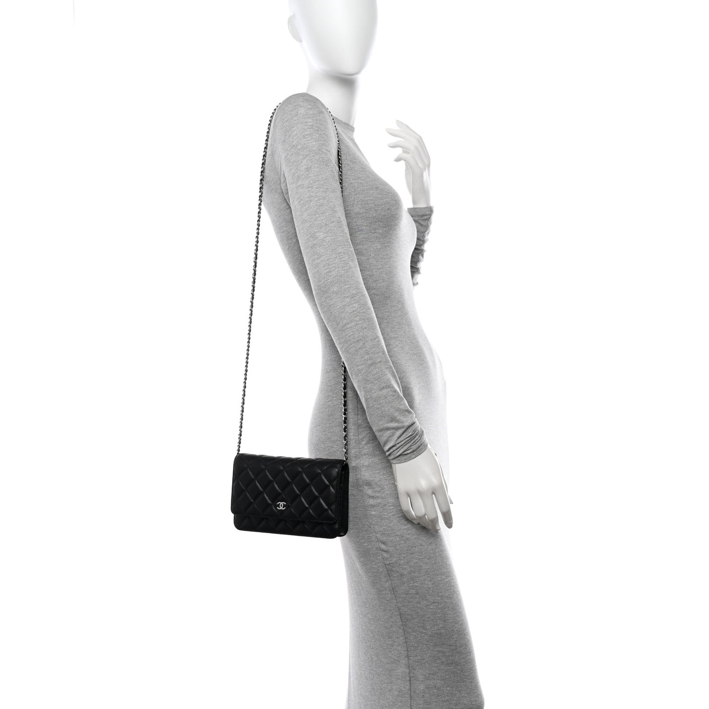 Lambskin Quilted Wallet On Chain WOC Black