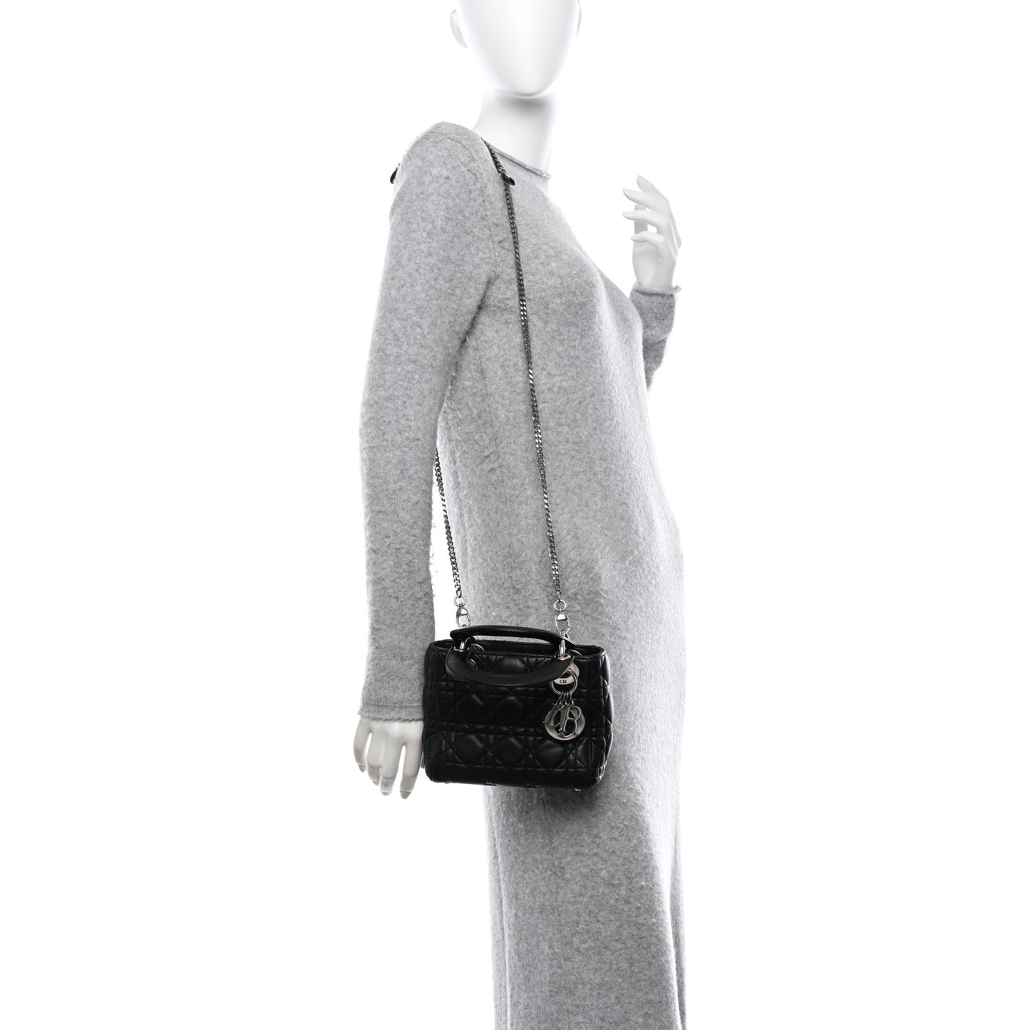 CHRISTIAN DIOR Lambskin Cannage Mini Lady Dior Black