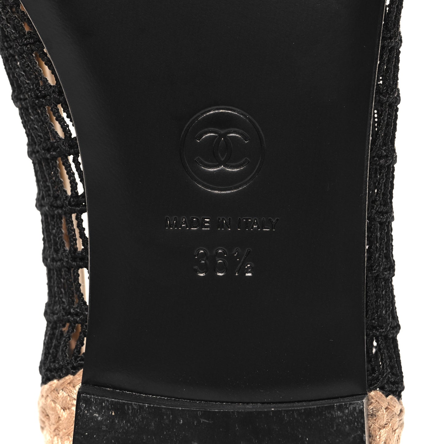 Raffia Cap Toe Ballerina Flats 36.5 Black Beige