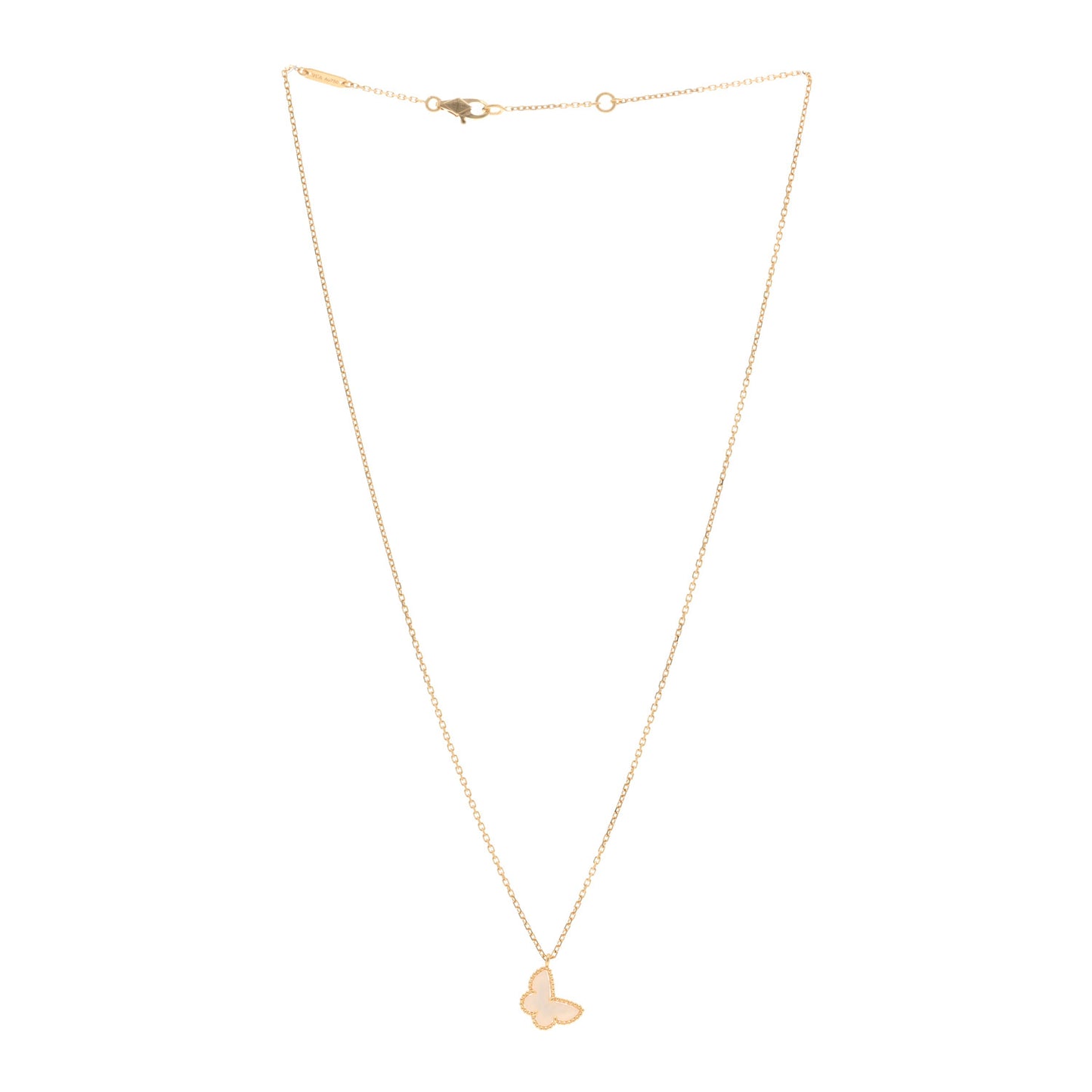 18K Yellow Gold Mother of Pearl Sweet Alhambra Butterfly Pendant Necklace