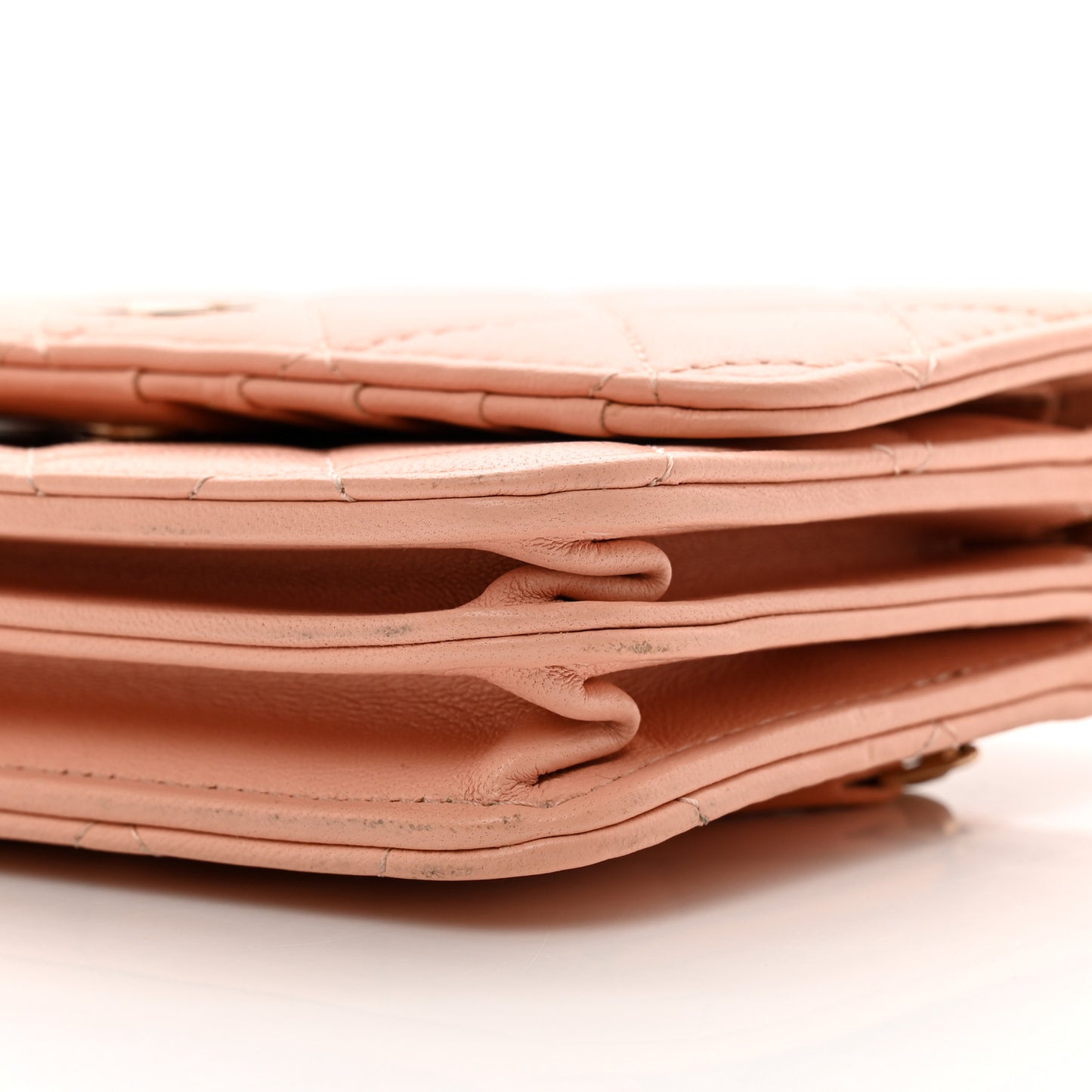 Lambskin Quilted Mini Wallet On Chain WOC Light Pink