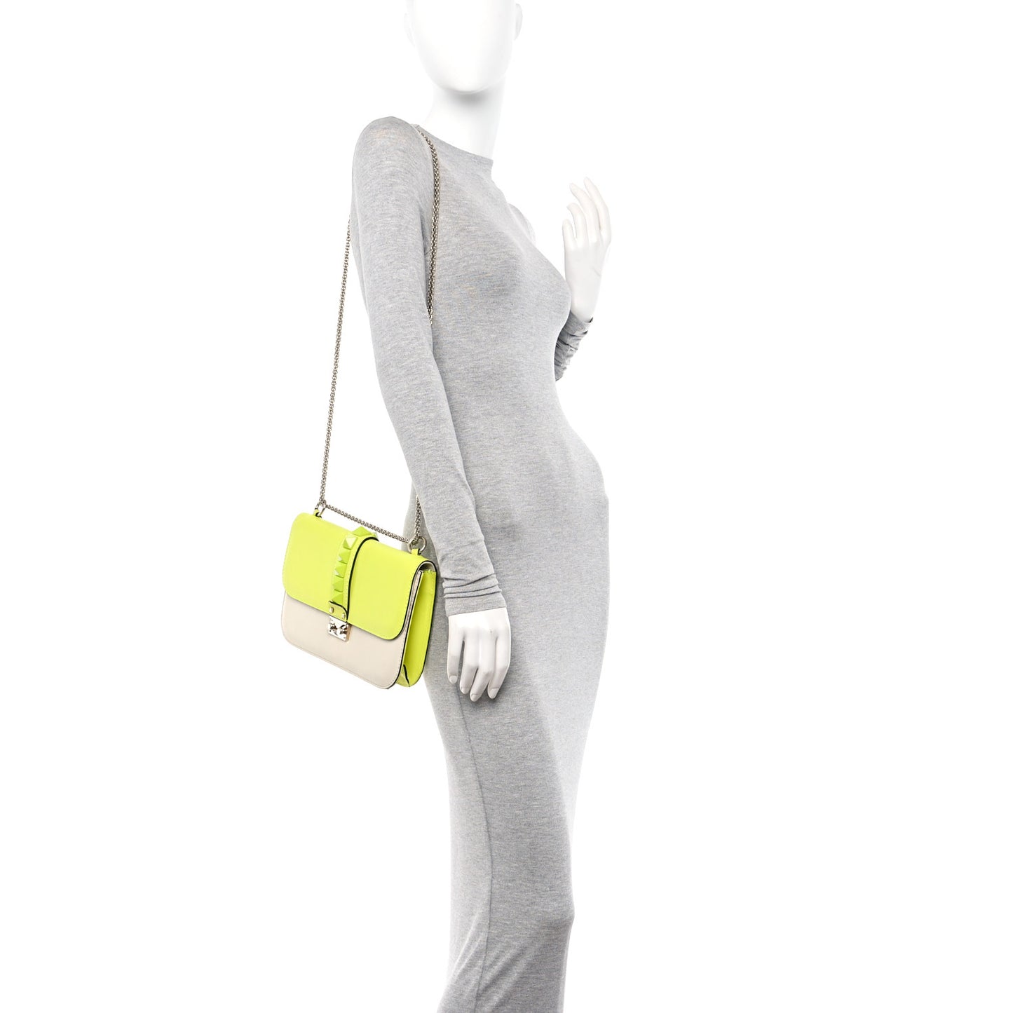 Vitello Medium Glam Lock Rockstud Flap Yellow Fluo Light Ivory