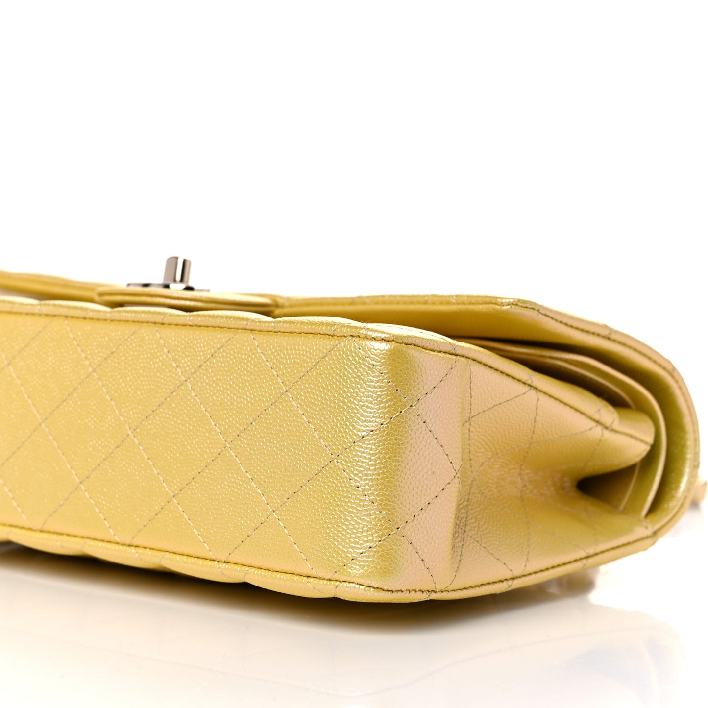 Iridescent Caviar Quilted Medium Double Flap Yellow